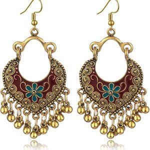 Red Boho Chic Drop Earrings
